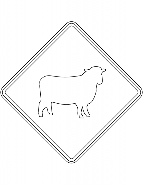 “Watch for large animals (sheep)” Sign in New Zealand coloring page image