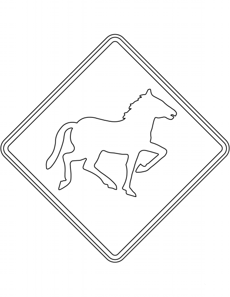 “Watch for large animals (wild horses)” Sign in New Zealand coloring page image