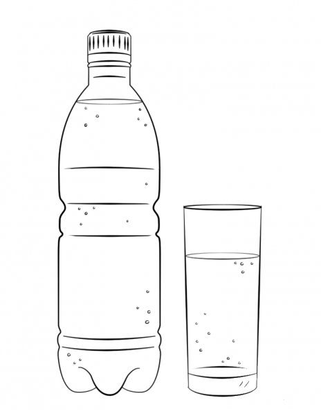 Water Bottle and Glass coloring page image