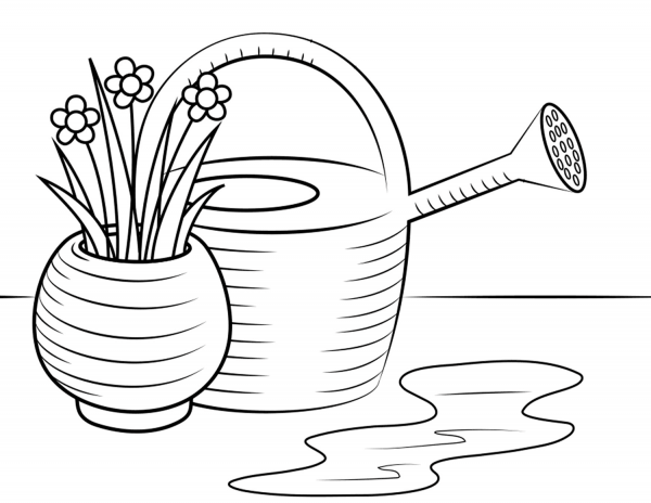 Watering Cane with Flowers coloring page image