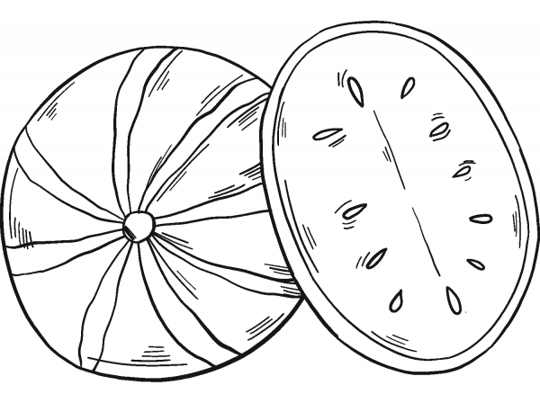 Watermelon and Half coloring page image