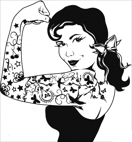 We Can Do It Girl Tattoo coloring page image