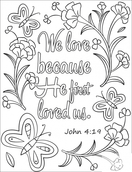 We Love Because He First Loved Us coloring page image