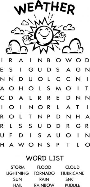 Weather Word Search Puzzle (Learn English) coloring page image