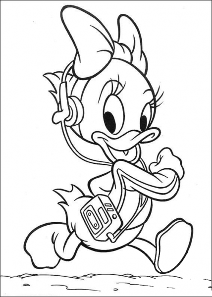 Webby is Walking and Listening Music coloring page image