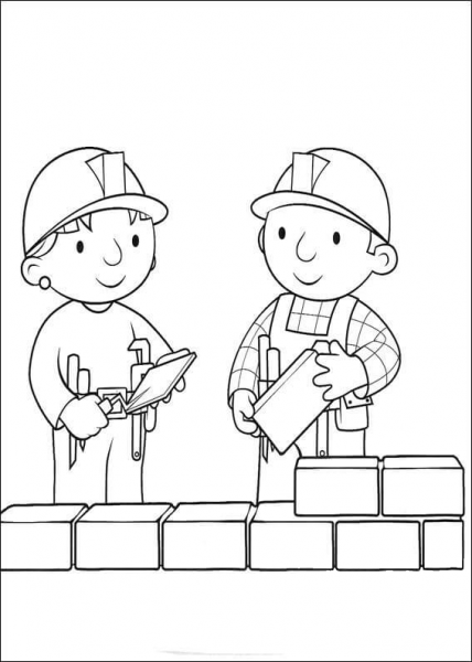 Wendy Helps Bob To Build The Wall  coloring page image