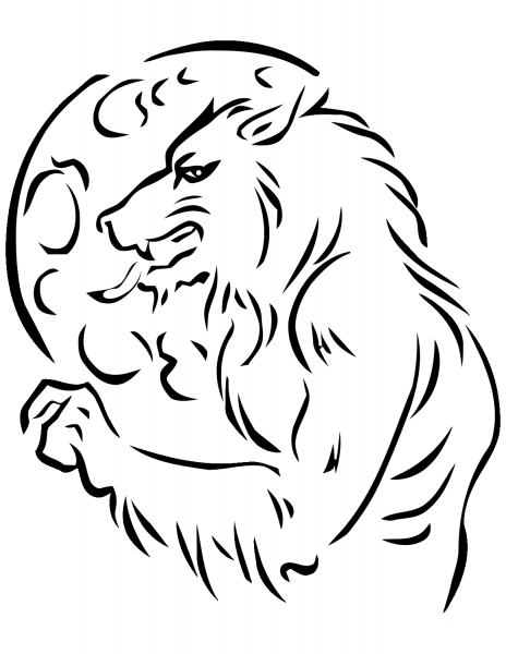 Werewolf and Moon coloring page image