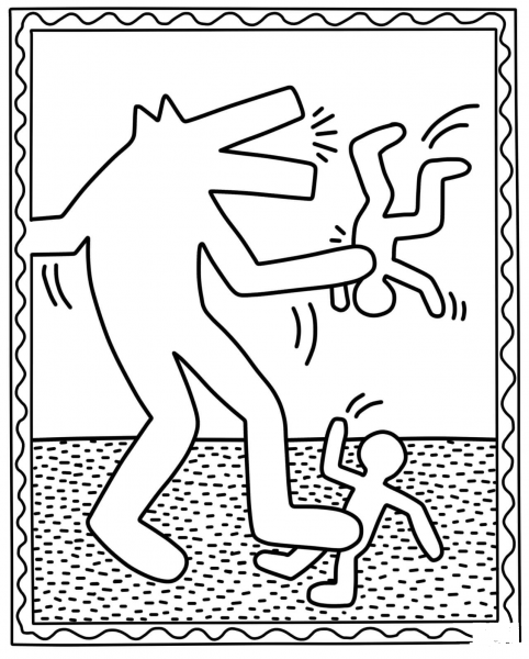 Werewolf Attacks by Keith Haring coloring page image