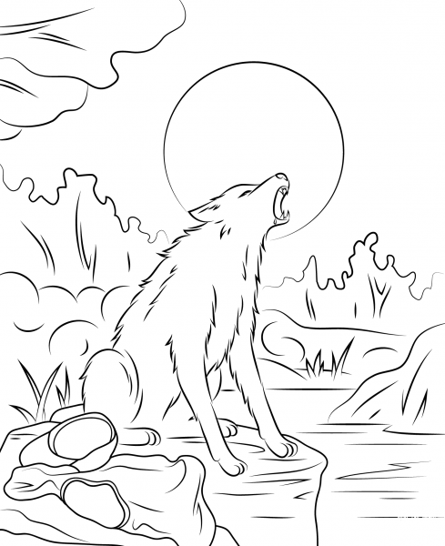 Werewolf Howling at the Moon coloring page image
