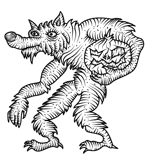 Werewolf with Jack-o’-Lantern coloring page image