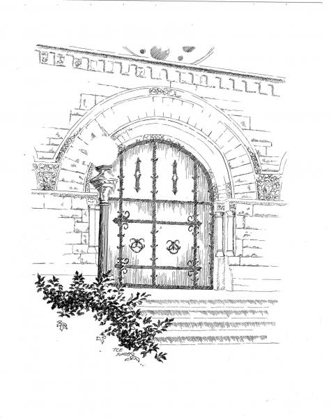 Westfront Door of Shadyside Presbyterian Church coloring page image