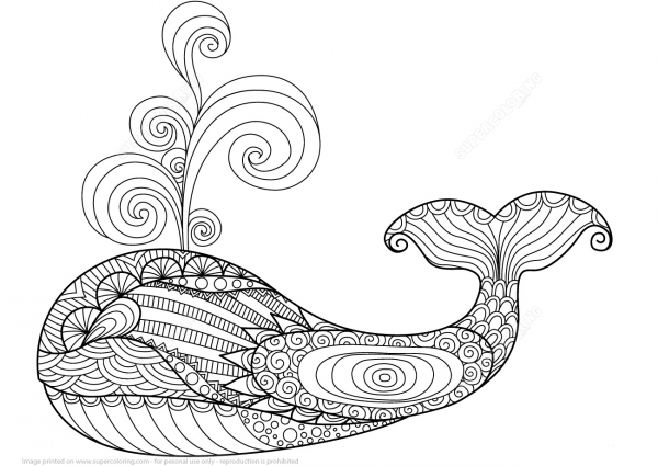 Whale Zentangle coloring page image