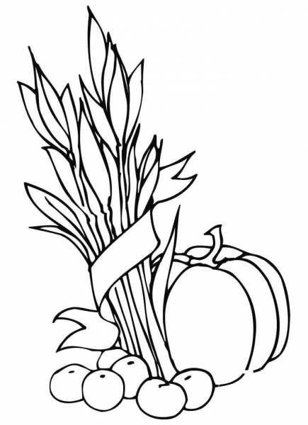 Wheat Sheaf Apples and Pumpkin  coloring page image