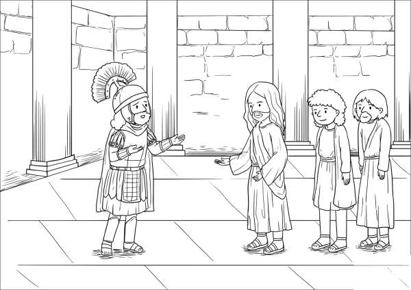 When Jesus had entered Capernaum, a centurion came to him, asking for help. coloring page image