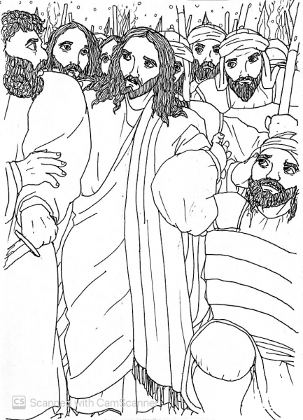 When Jesus was Arrested His Disciple Simon Peter Tried to Defend Him coloring page image