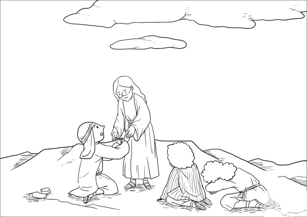 When the Disciples Heard the Voice They Fell Facedown to the Ground Terrified coloring page image
