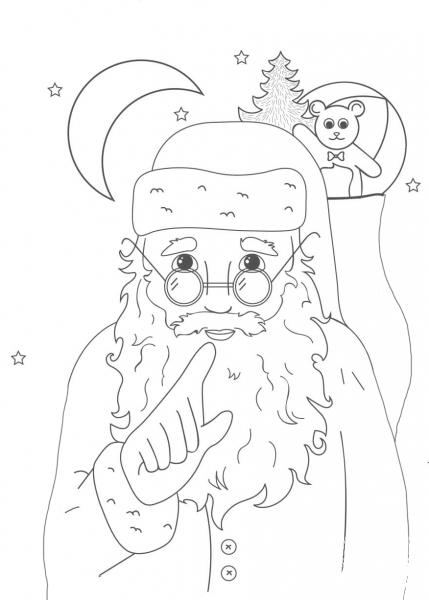 Whispering Santa coloring page image