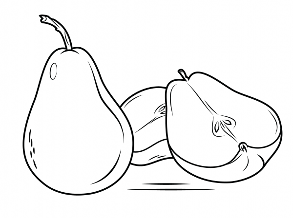 Whole and Sliced Pear coloring page image