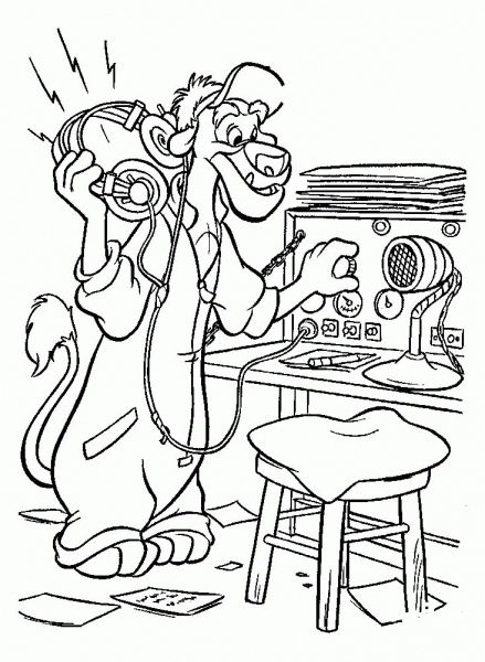 Wildcat is listening to Radio  coloring page image