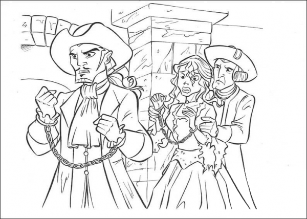 Will Turner and Elizabeth captured coloring page image