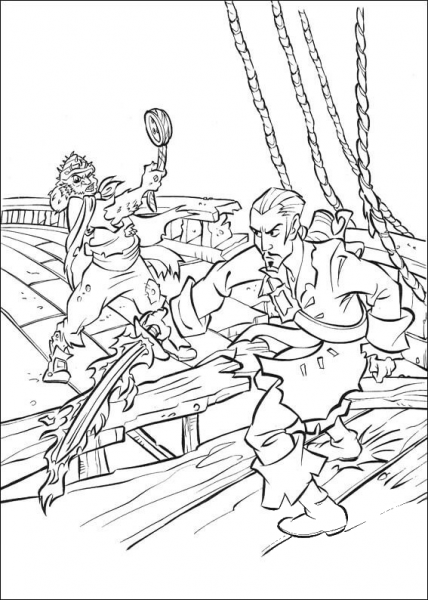 Will Turner fighting scene coloring page image