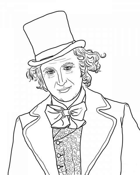Willy Wonka with Gene Wilder coloring page image