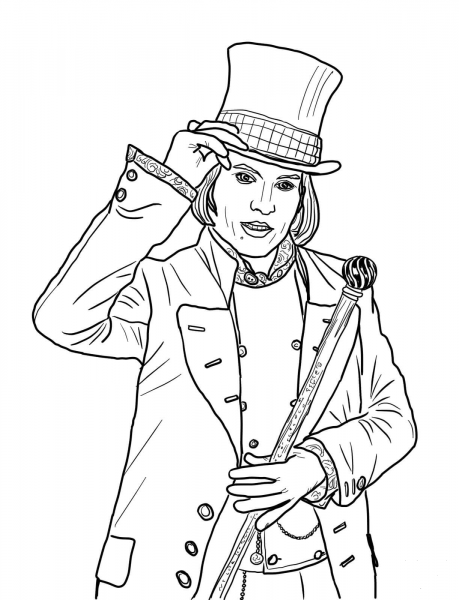 Willy Wonka with Johnny Depp coloring page image