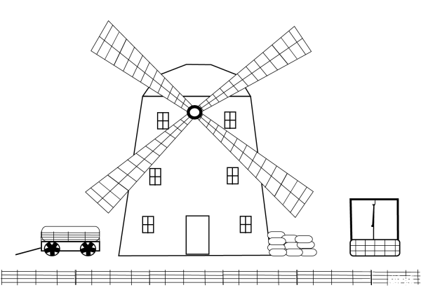 Windmill on a Farm coloring page image