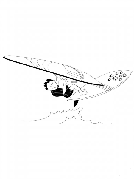 Windsurfing Wave Jumping coloring page image