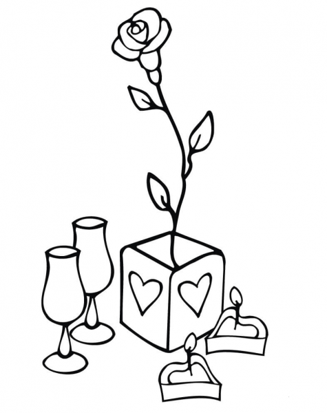Wine Rose and Candles for Valentine Day  coloring page image