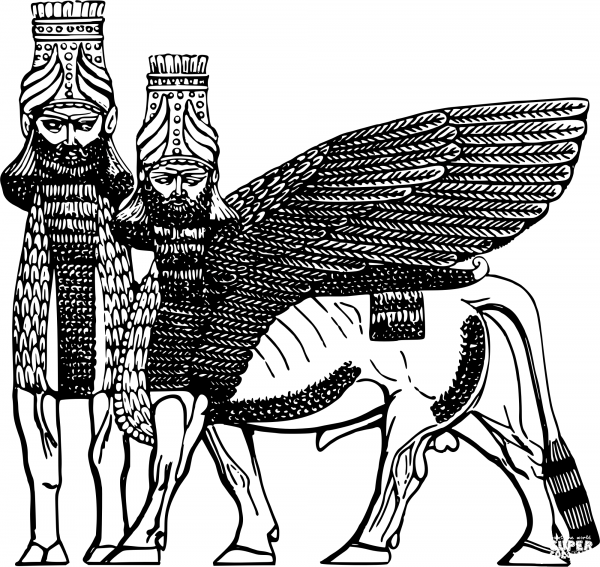 Winged Bulls coloring page image