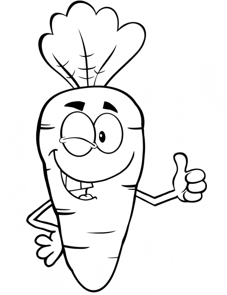 Winking Cartoon Carrot Character coloring page image