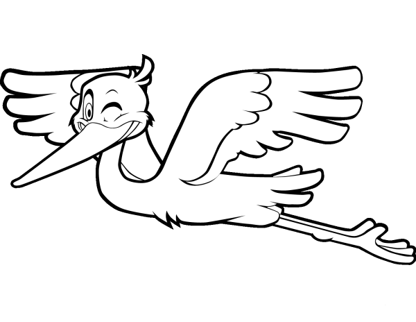 Winking Cartoon Stork coloring page image