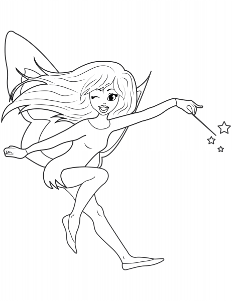 Winking Fairy with Magic Stick  coloring page image