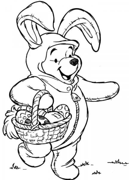 Winnie Pooh with Easter Basket coloring page image