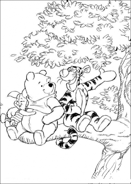 Winnie the Pooh and Tigger On The Tree  coloring page image
