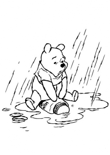 Winnie the Pooh In The Rainy Day  coloring page image