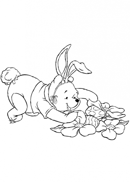 Winnie the Pooh is Hunting Fro Easter Eggs coloring page image