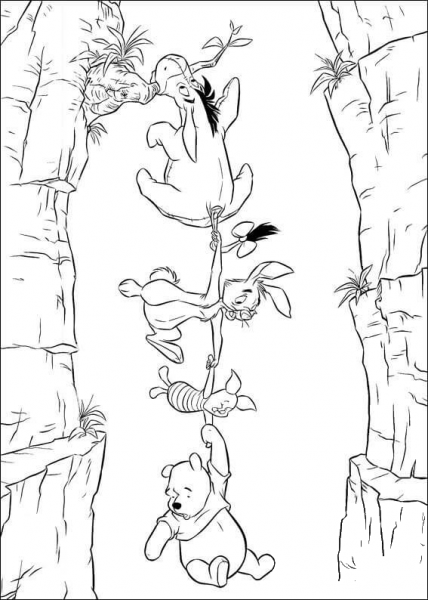 Winnie the Pooh, Piglet, Rabbit and Eeyore   coloring page image