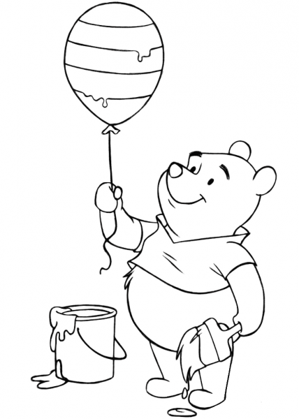 Winnie the Pooh with Easter Balloon coloring page image