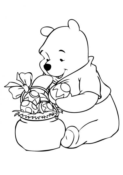 Winnie with Easter Basket coloring page image