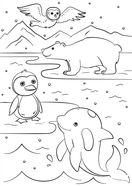 Winter Animals coloring page image