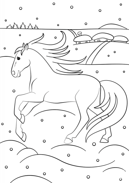 Winter Horse coloring page image