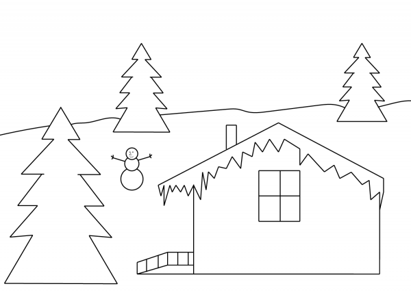 Winter House coloring page image