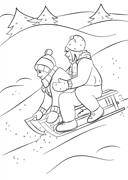 Winter Sledding coloring page image