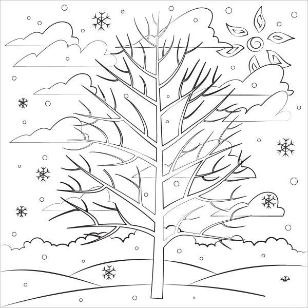 Winter Tree coloring page image