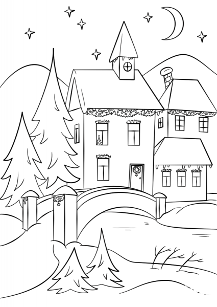 Winter Village coloring page image