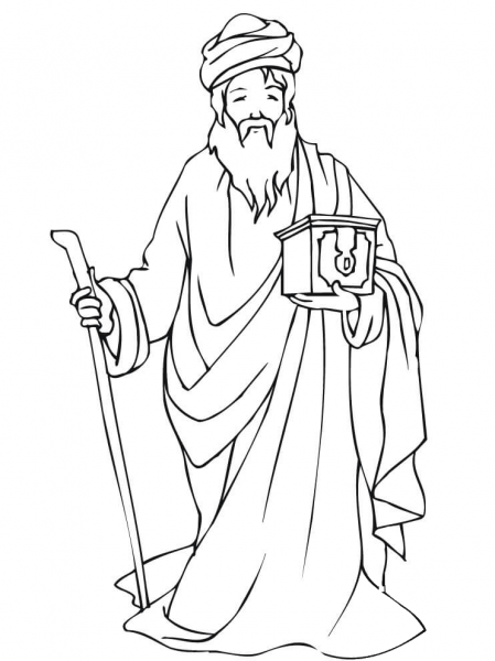 Wise Man with a Gift Box  coloring page image