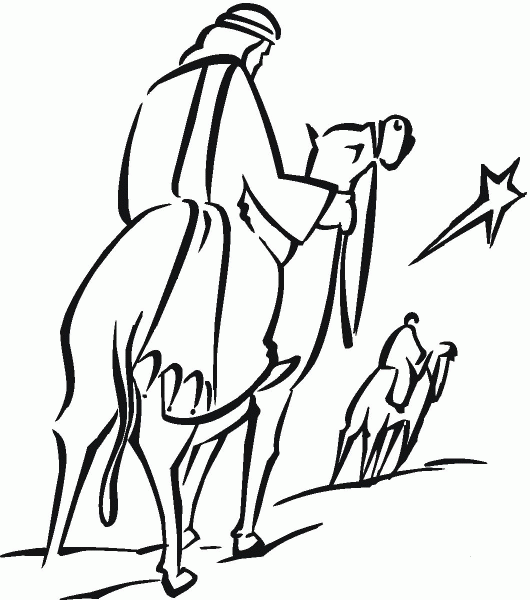 Wise men and shining Christmas Star coloring page image