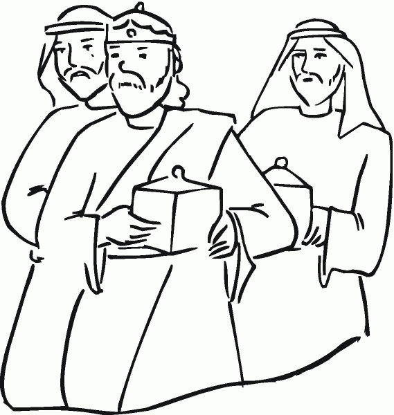 Wise men with gifts in their hands coloring page image